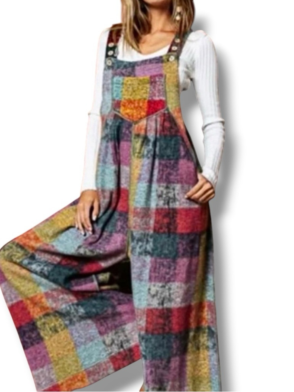 BiBi Vintage Brushed Checkered wide leg overalls - Picture 1 of 13